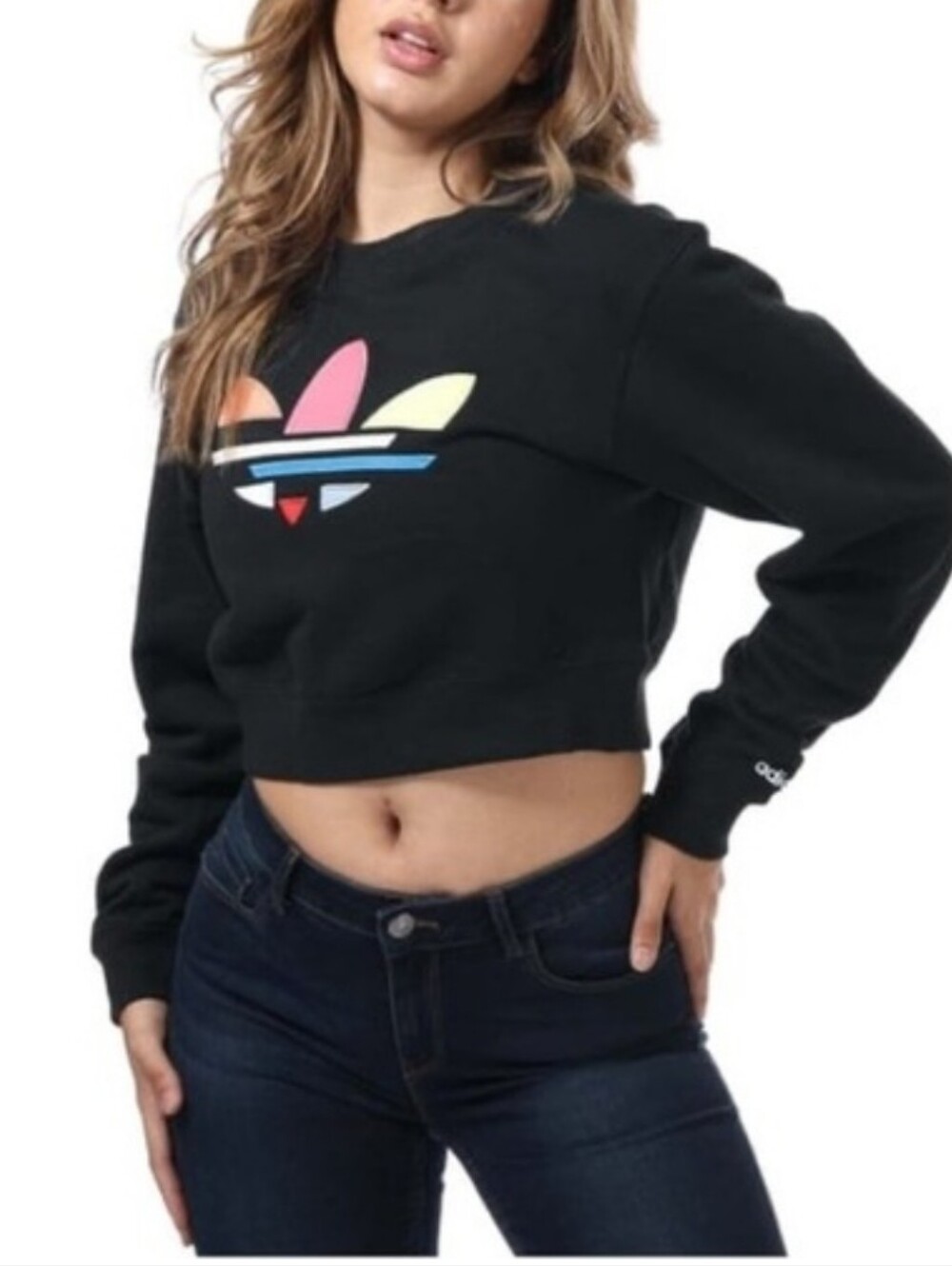 Adidas dz M Women's Adicolor Shattered Trefoil Cropped Black Athletic Sweatshirt